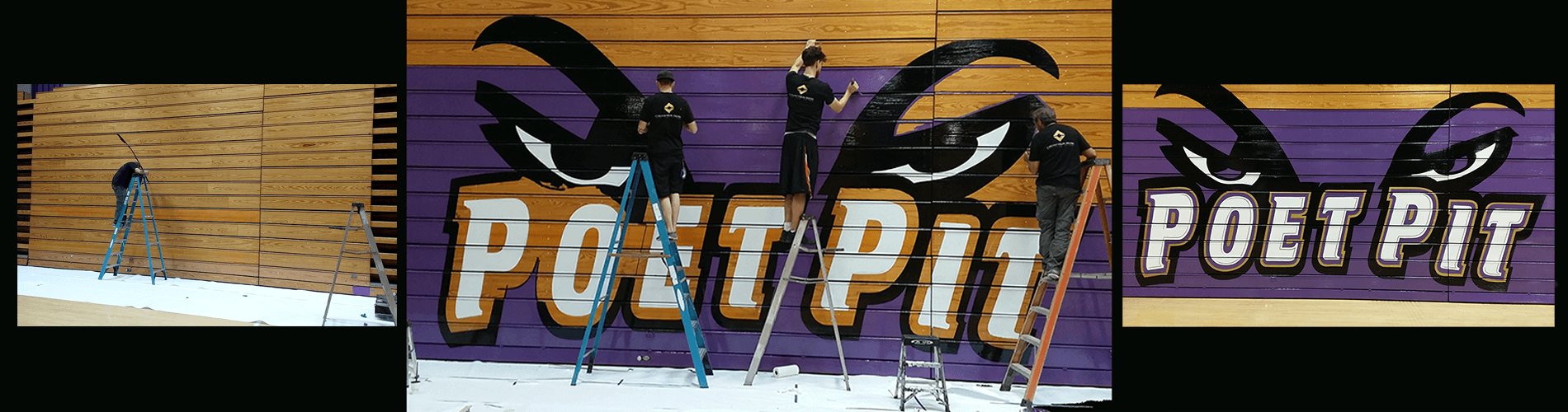 Our team painting these gym bleachers