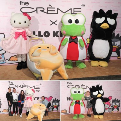 Hello Kitty & friends are posing in front of this cute and adorable media wall that we fabricated.
