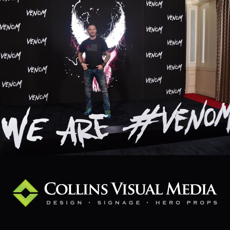 Tom Hardy in front of an immaculate 8 by 16 foot backdrop for the premiere of Venom