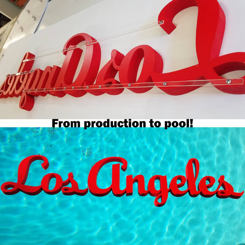 A custom, Los Angeles themed pool float