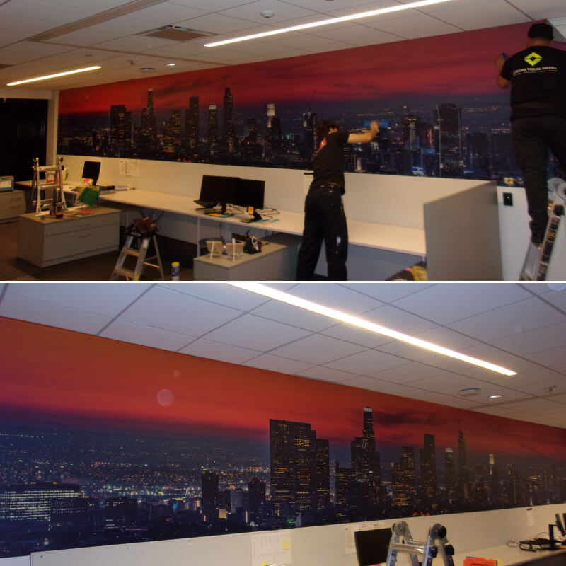 Here’s a cool cityscape wall graphic that we did to create an awesome view for this office!