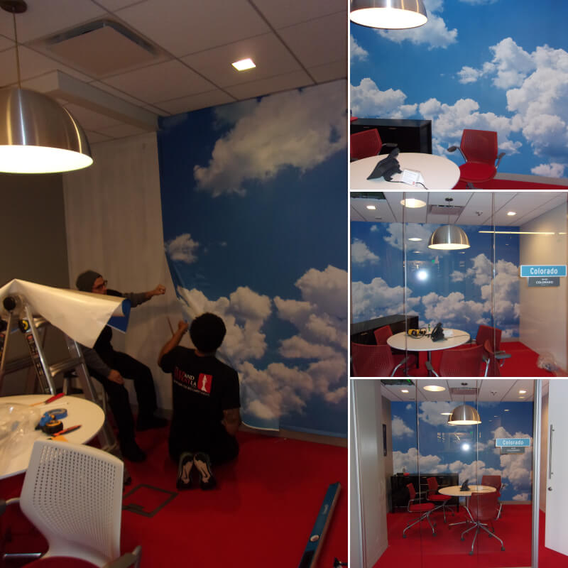 Installation of clouds wall graphics